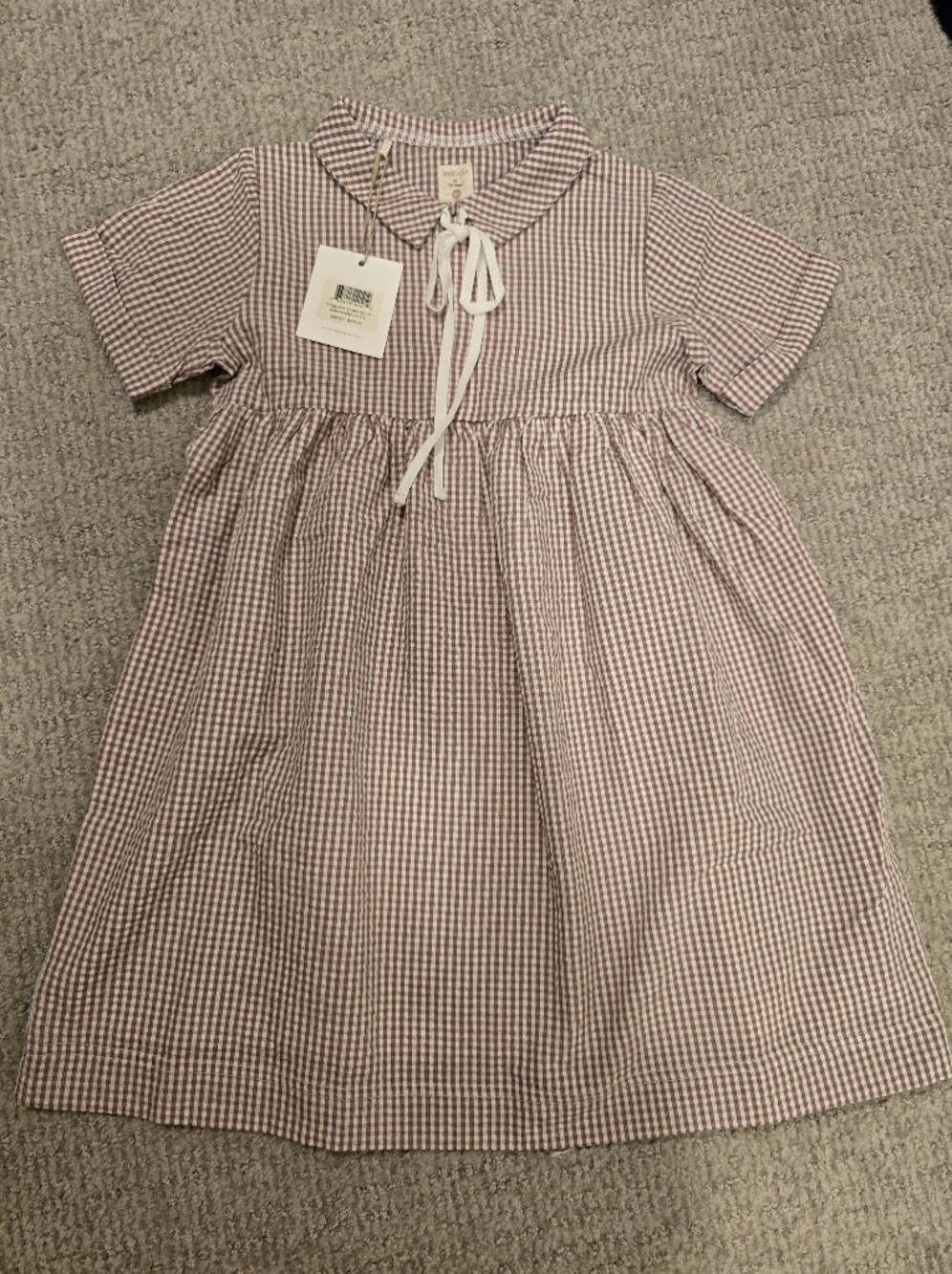 New Analogie Gingham Tie-Collar Girls' Dress